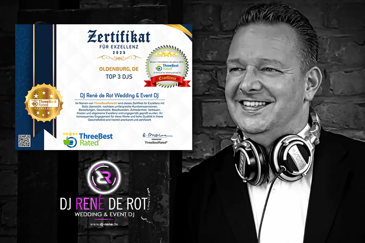 DJ René de Rot mit Auszeichnung von ThreeBestRated als Top DJ in Oldenburg DJ René de Rot mit Auszeichnung von ThreeBestRated als Top DJ in Oldenburg